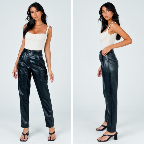 Princess Polly Love Club Faux Leather Straight Leg Pants Black 12 - Picture 2 of 11